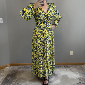 Diane von Furstenberg Anjali Floral Crepe Long Sleeve Midi Maxi Dress Size 6